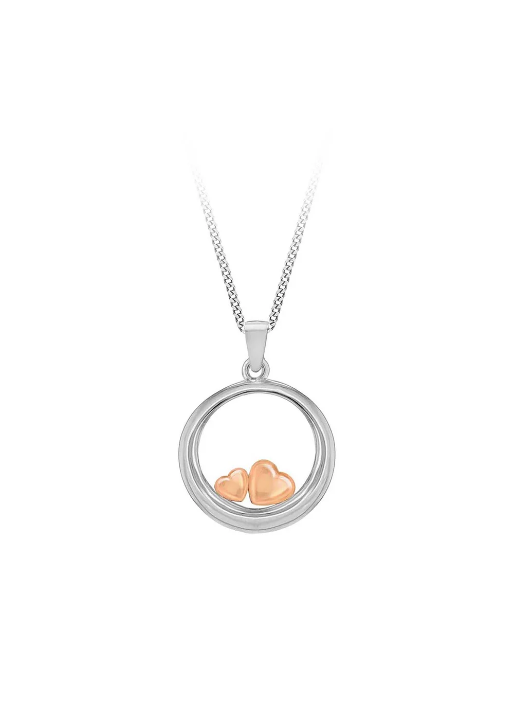 Golden Moments Sterling Silver White Circle & Rose Gold Hearts Pendant On Chain - One Size Image 1