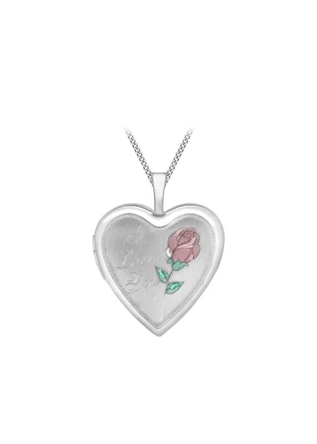 Golden Moments Sterling Silver Etched 'I Love You' Rose Heart Locket On Chain