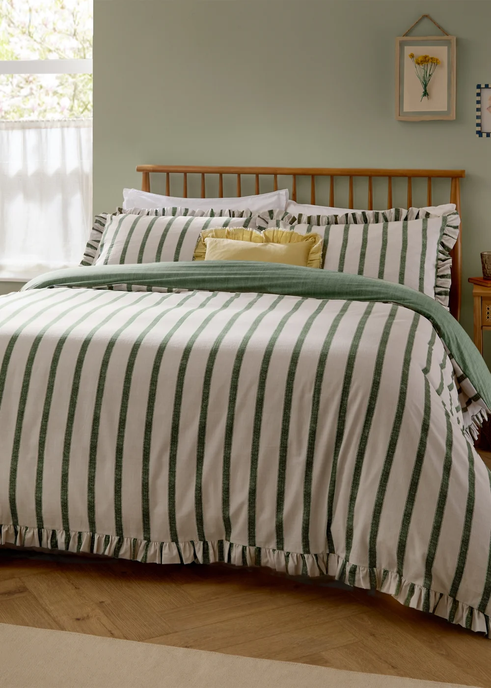 Wylder Connie Striped Ruffle Moss Duvet Set - Double Image 1