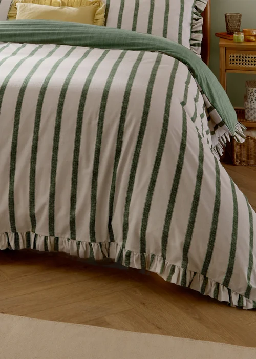 Wylder Connie Striped Ruffle Moss Duvet Set - Double Image 2