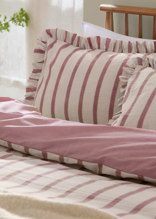 Wylder Connie Striped Ruffle Clay Pink Duvet Set - Single Image 2