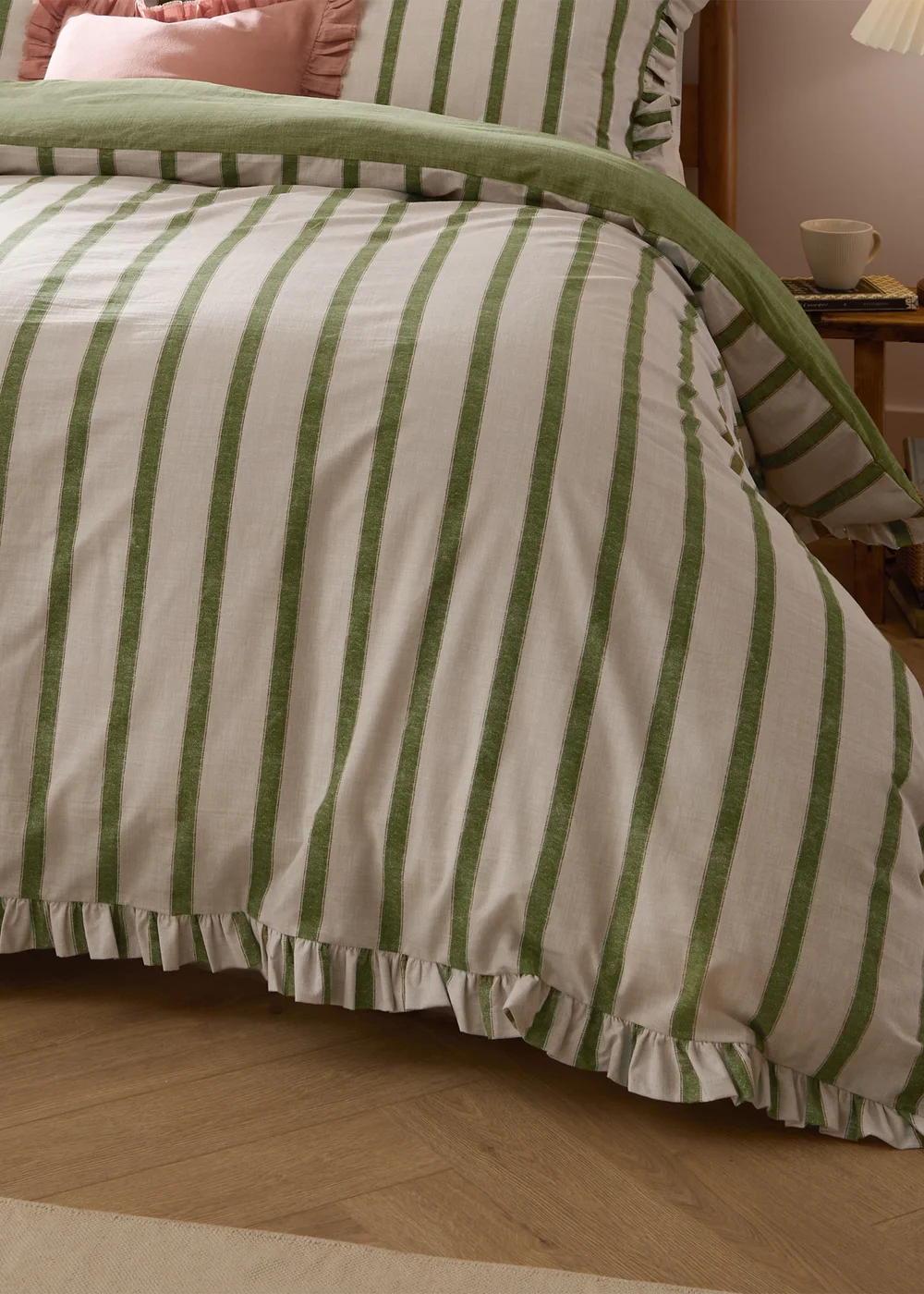 Wylder Connie Striped Ruffle Olive Duvet Set - Single Image 3