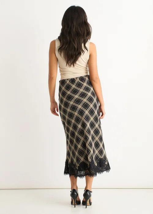 Gini London Navy Mono Check Contrast Lace Bias Skirt - 14 Image 2