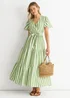 Gini London Sage Green Stripe Wrap Belted Viscose Midi Dress - 10 Image 1