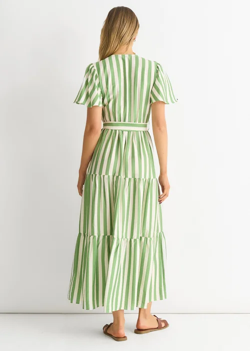 Gini London Sage Green Stripe Wrap Belted Viscose Midi Dress - 10 Image 2