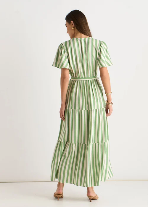 Gini London Sage Green Stripe Wrap Belted Viscose Midi Dress - 10 Image 2