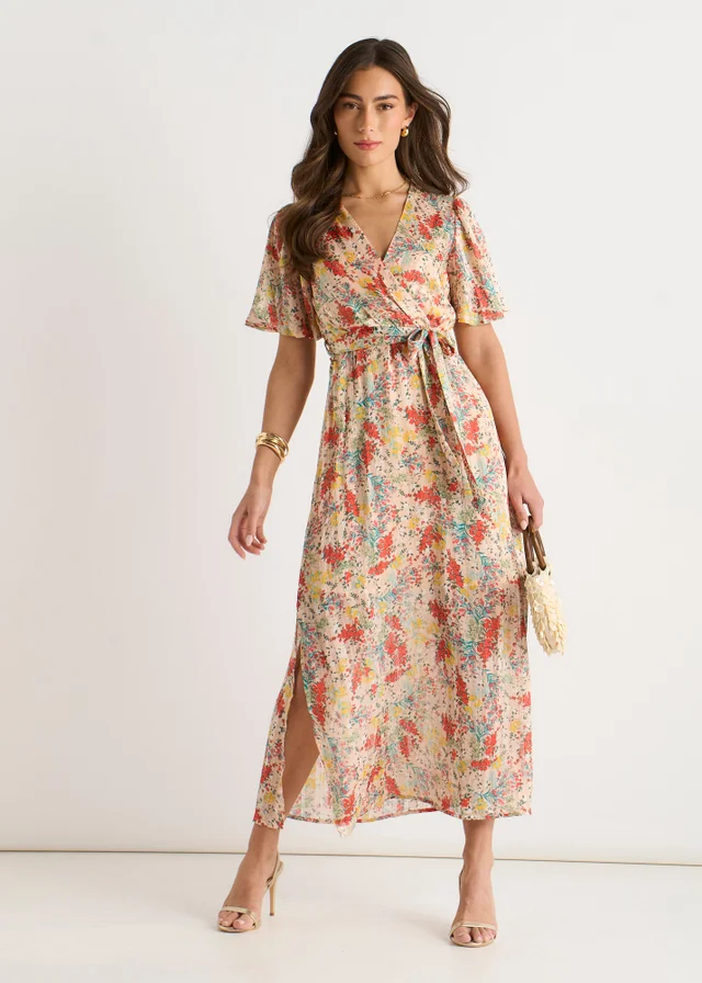 Gini London Multi Floral Jacquard Chiffon Midi Dress