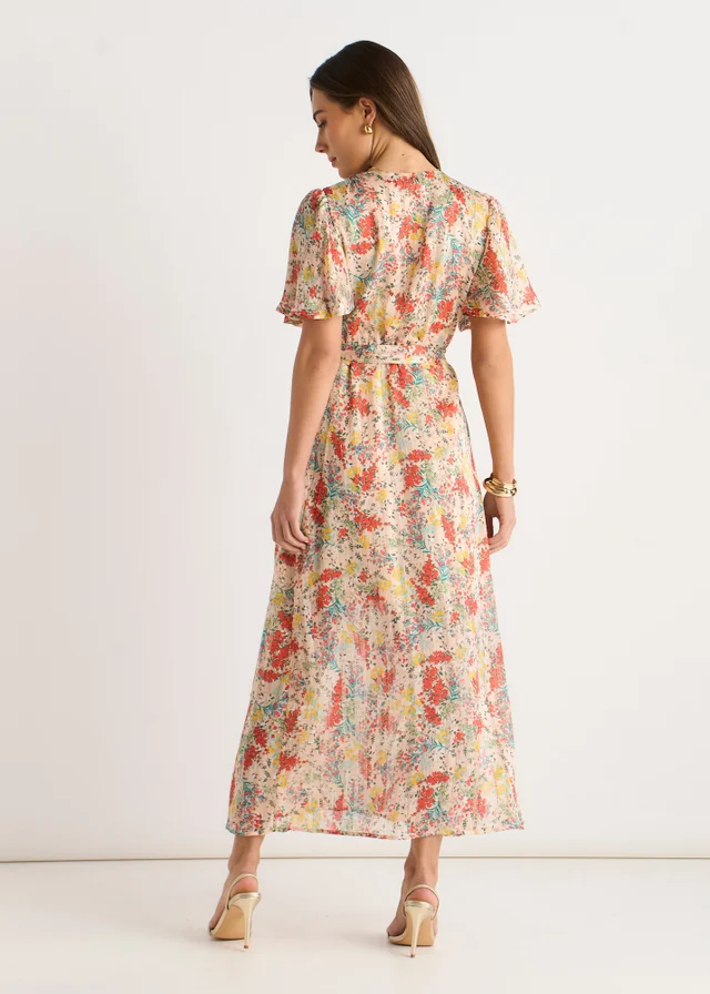 Gini London Multi Floral Jacquard Chiffon Midi Dress