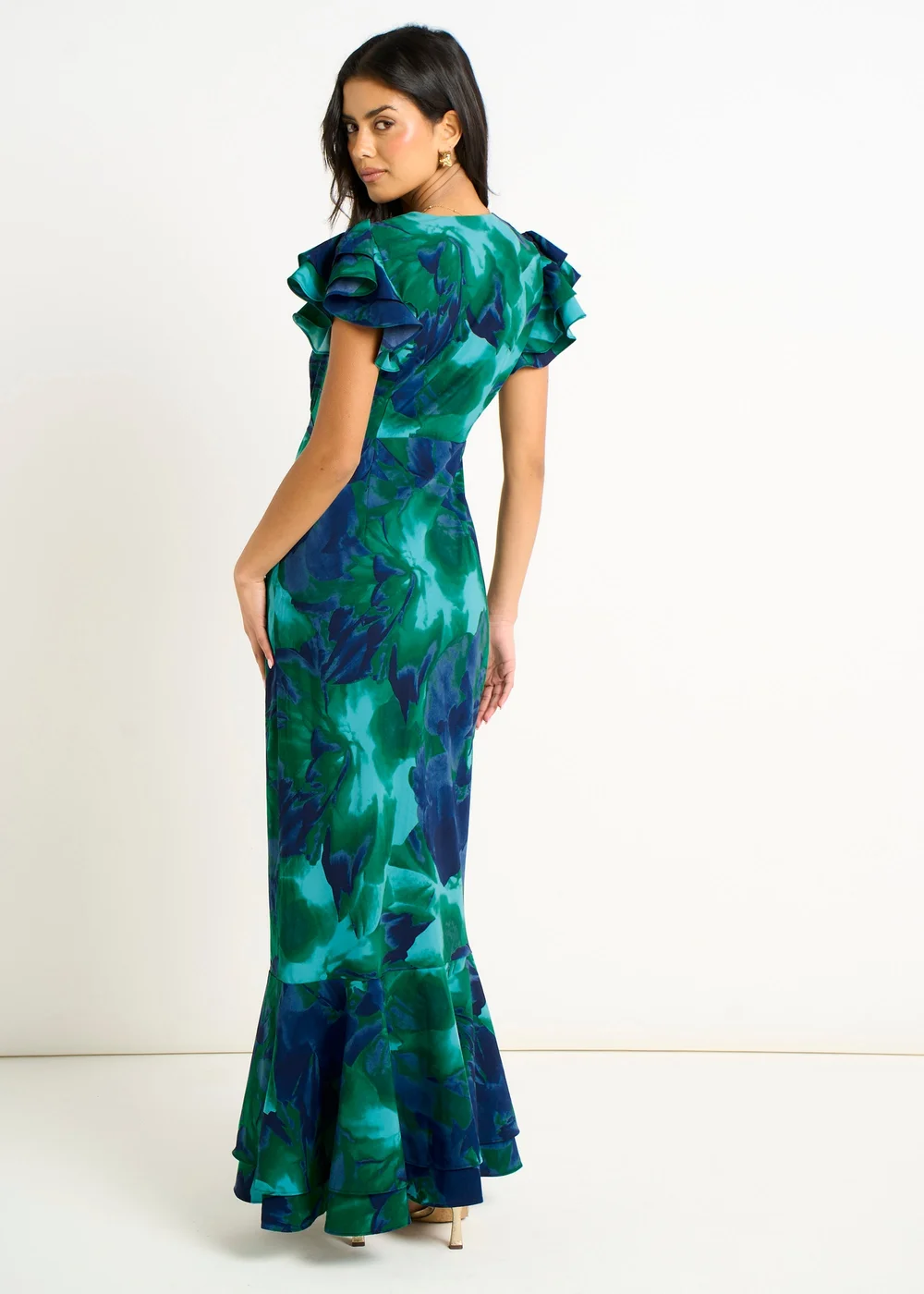 Gini London Green Watercolour Floral Maxi Dress - 14 Image 2