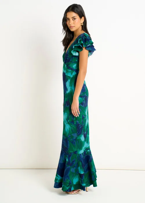 Gini London Green Watercolour Floral Maxi Dress - 14 Image 4