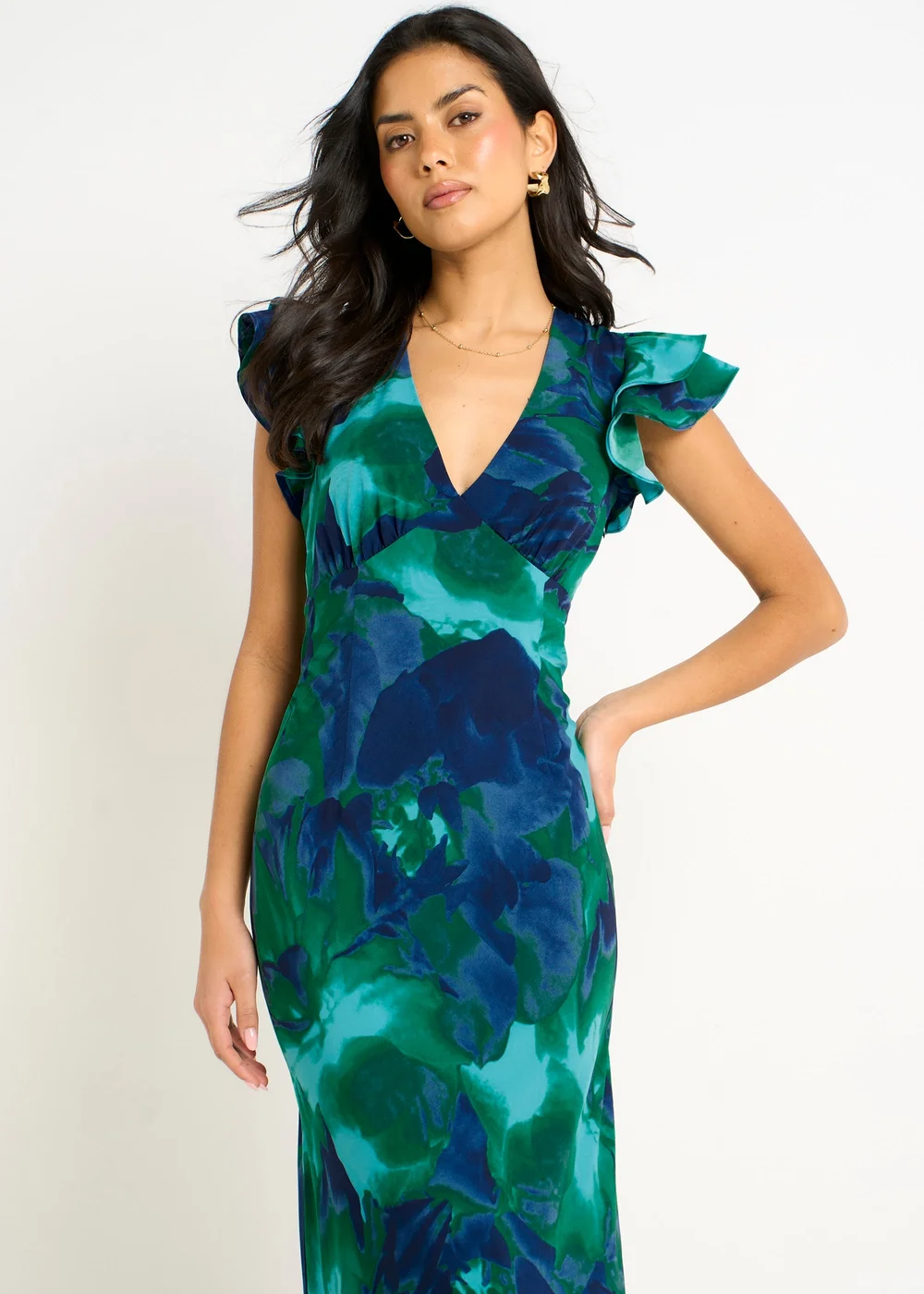 Gini London Green Watercolour Floral Maxi Dress - 8 Image 3