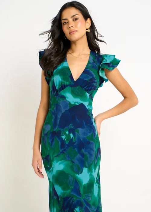 Gini London Green Watercolour Floral Maxi Dress - 14 Image 3