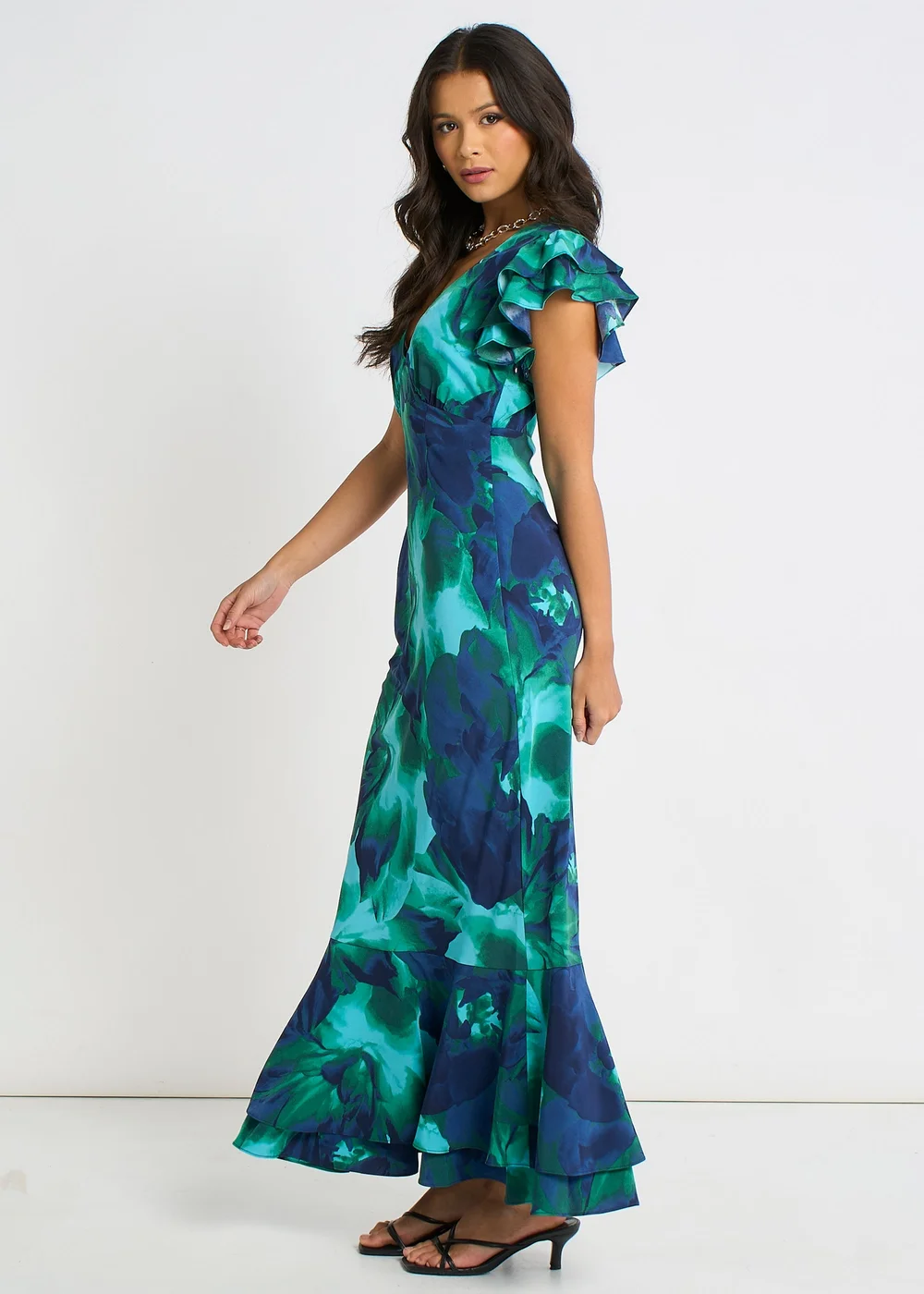 Gini London Green Watercolour Floral Maxi Dress - 8 Image 4