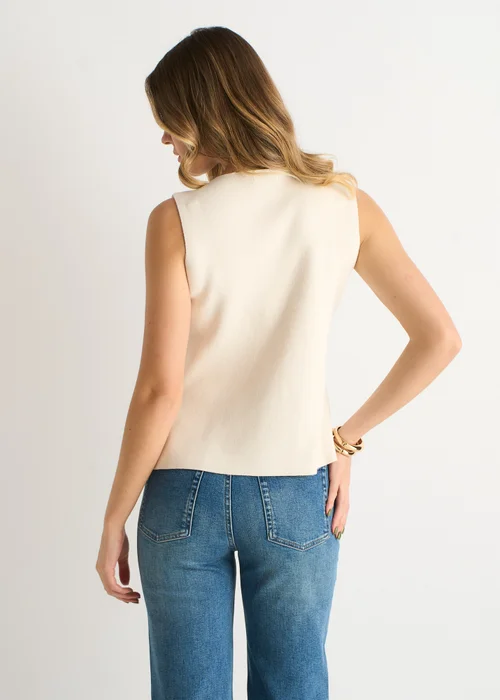 Gini London Off White Button Front Compact Knit Waistcoat - L/XL Image 2