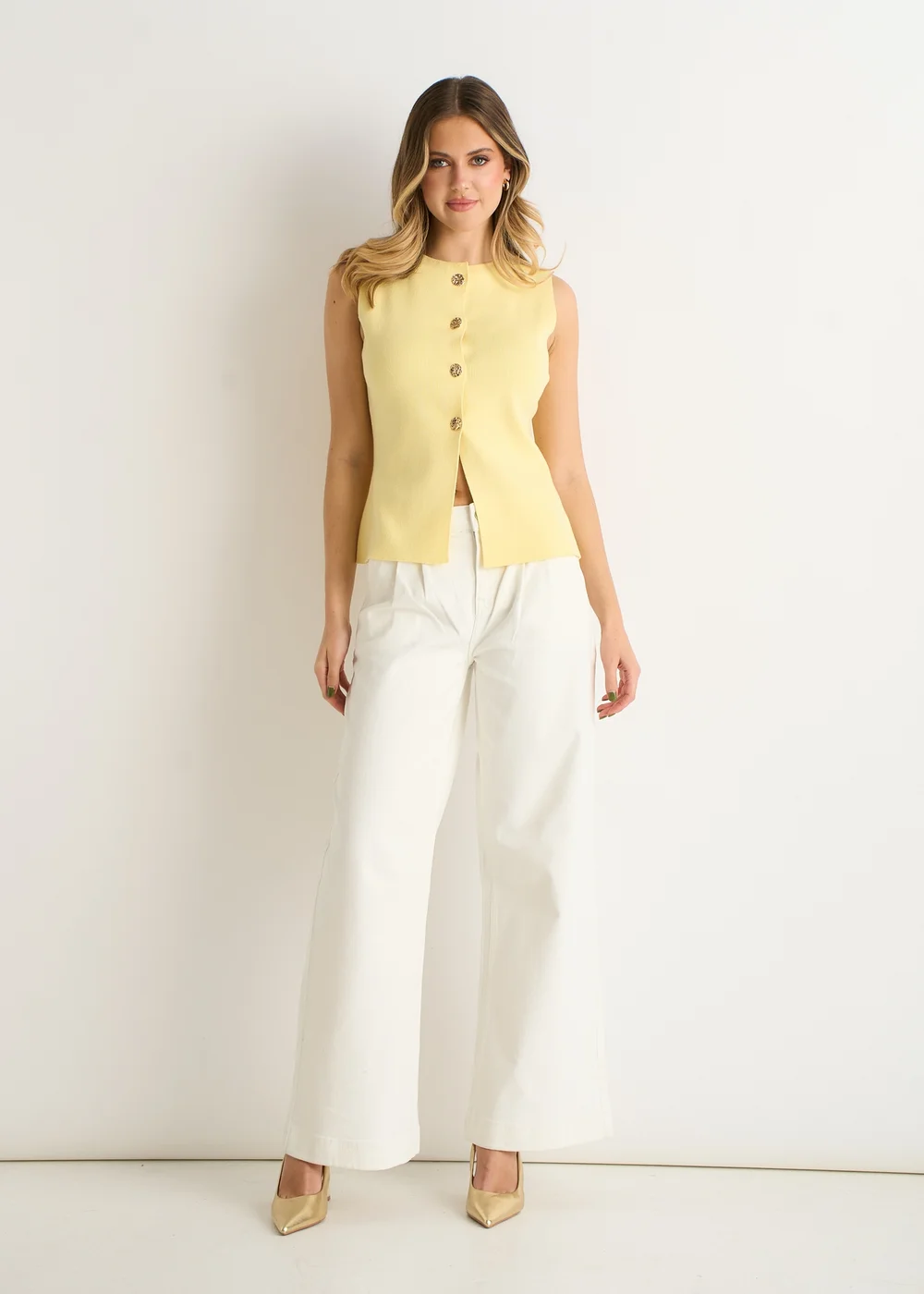 Gini London Lemon Button Front Compact Knit Waistcoat - L/XL Image 1