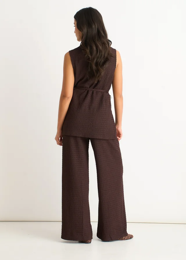 Gini London Chocolate Funnel Neck Textured Jersey Tabard Top