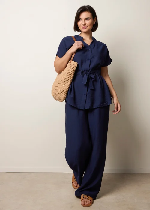 Blue Vanilla Navy Two Piece Belted Co-Ord Set - M Image 1