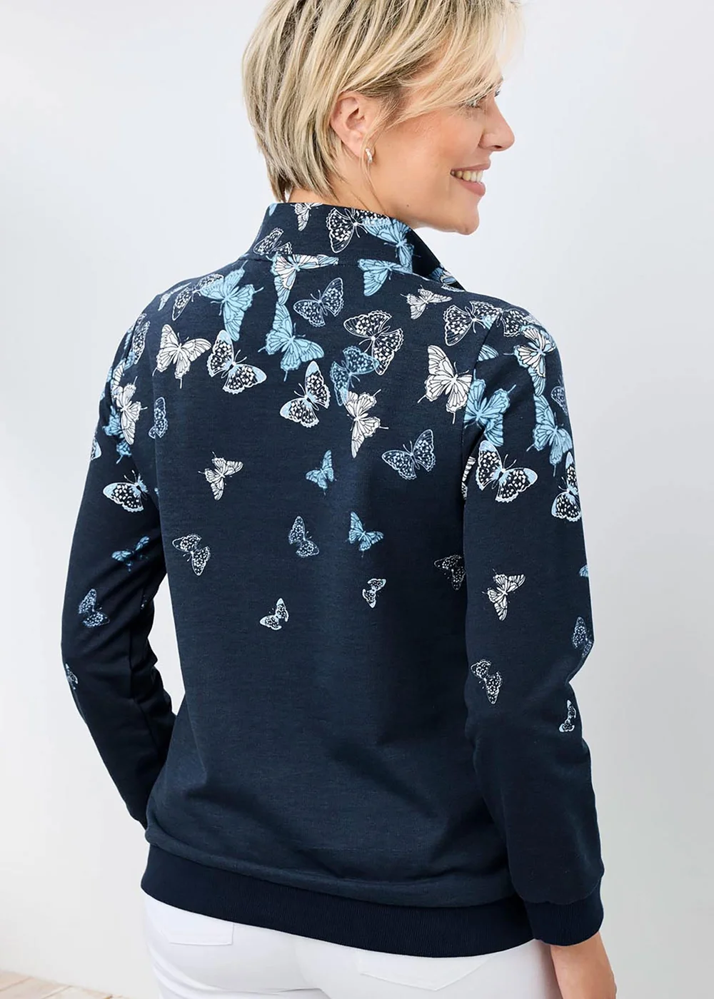 Cotton Traders Dark Blue Ink Printed Zip Neck Sweatshirt - 18 Image 2