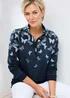 Cotton Traders Dark Blue Ink Printed Zip Neck Sweatshirt - 18 Image 1