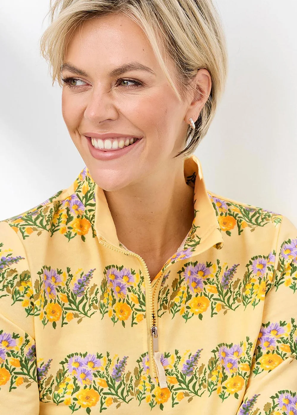 Cotton Traders Lemon Pale Yellow Printed Zip Neck Sweatshirt - 14 Image 4