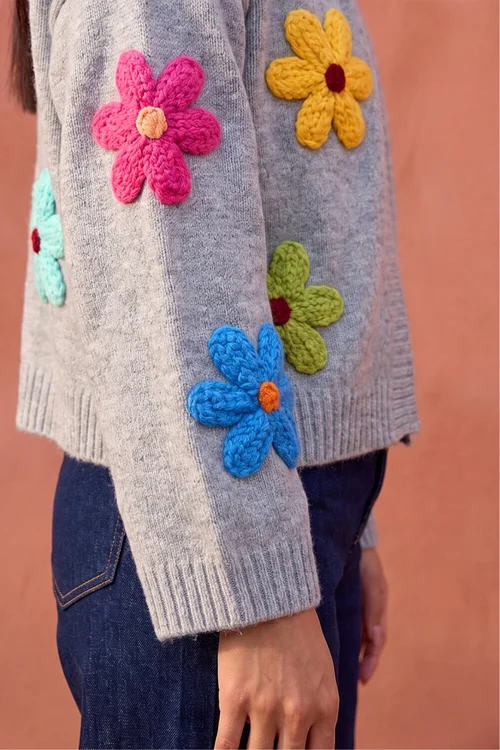 Roman Grey Multi Floral Knit Cardigan - 16 Image 4