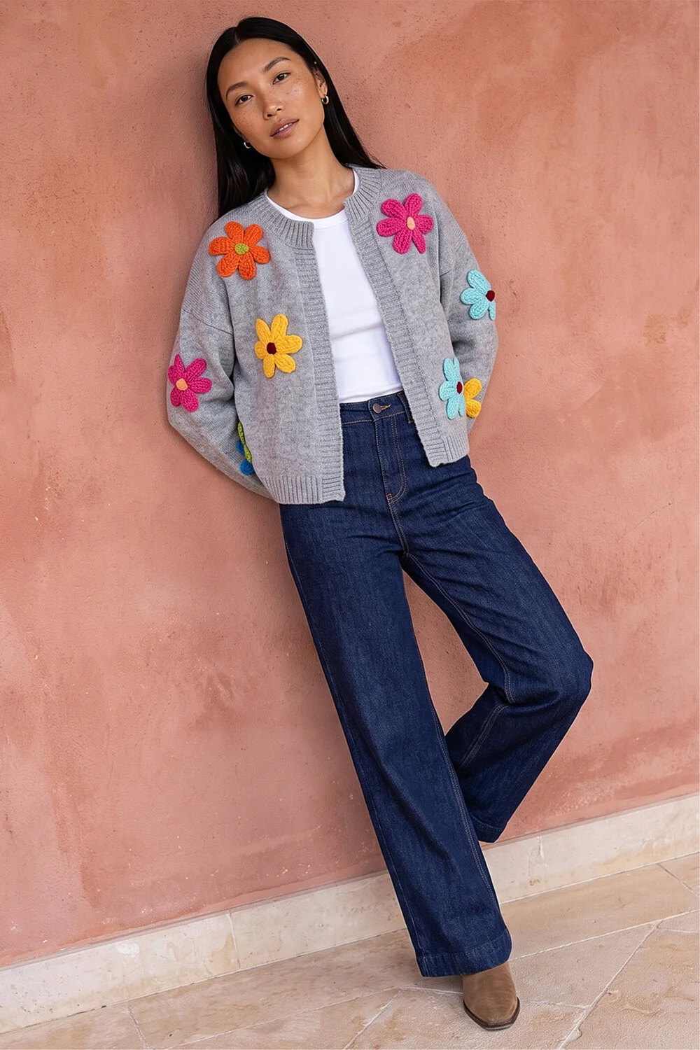 Roman Grey Multi Floral Knit Cardigan - 16 Image 3