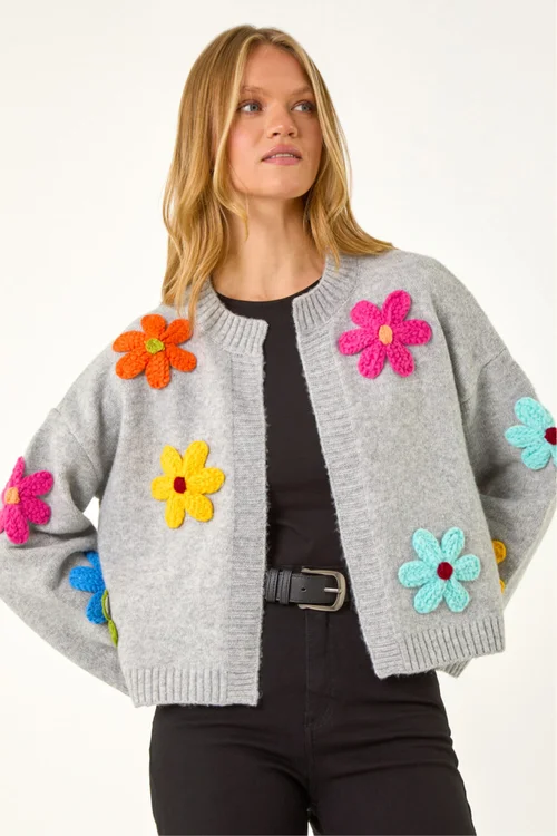 Roman Grey Multi Floral Knit Cardigan - 16 Image 4