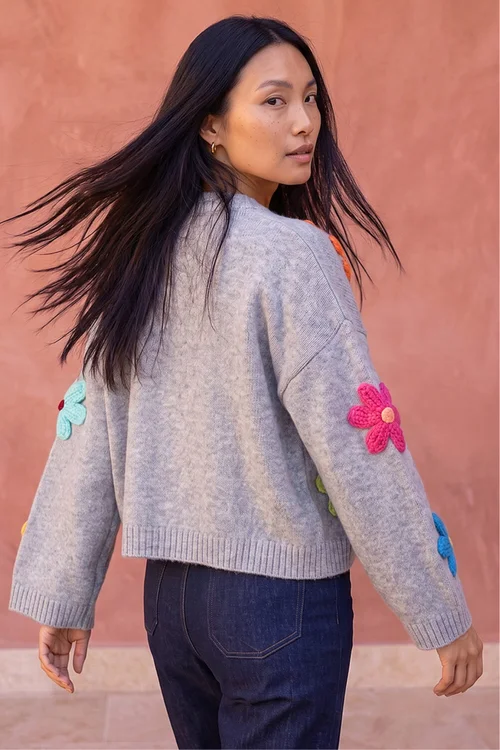 Roman Grey Multi Floral Knit Cardigan - 16 Image 2