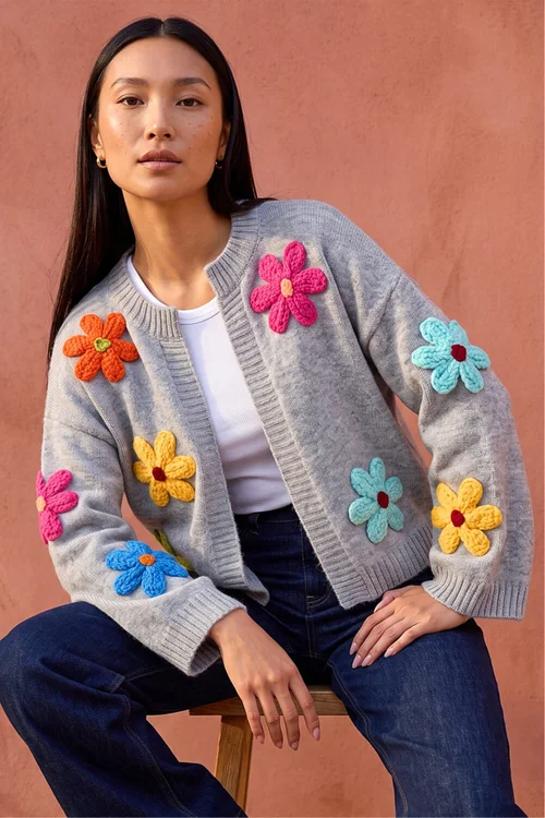 Roman Grey Multi Floral Knit Cardigan - 16 Image 1