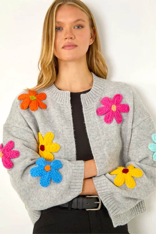 Roman Grey Multi Floral Knit Cardigan - 16 Image 1