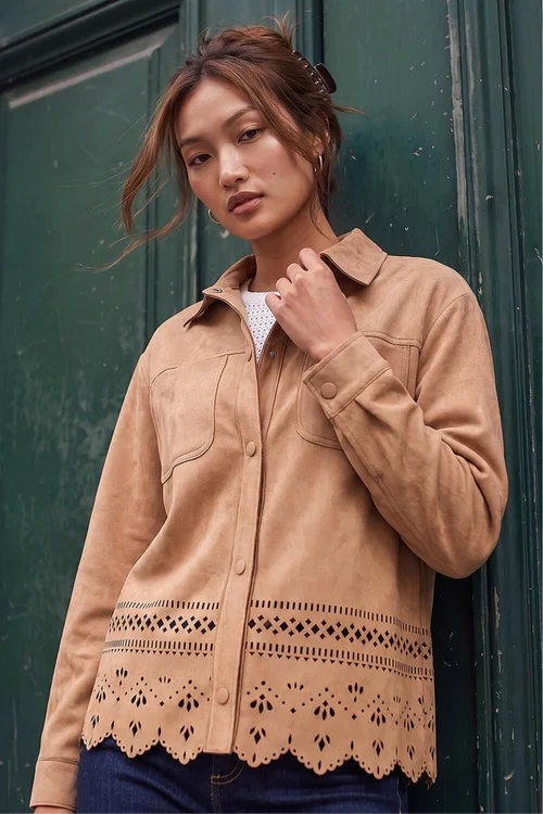 Roman Stone Faux Suede Cut Out Shacket - 16 Image 2