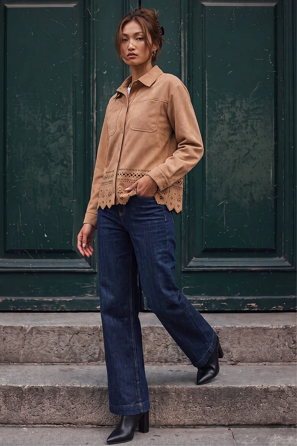 Roman Stone Faux Suede Cut Out Shacket - 16 Image 1