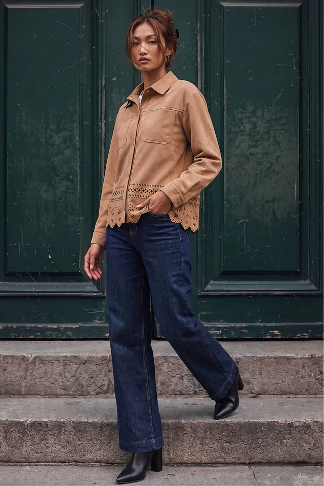 Roman Stone Faux Suede Cut Out Shacket