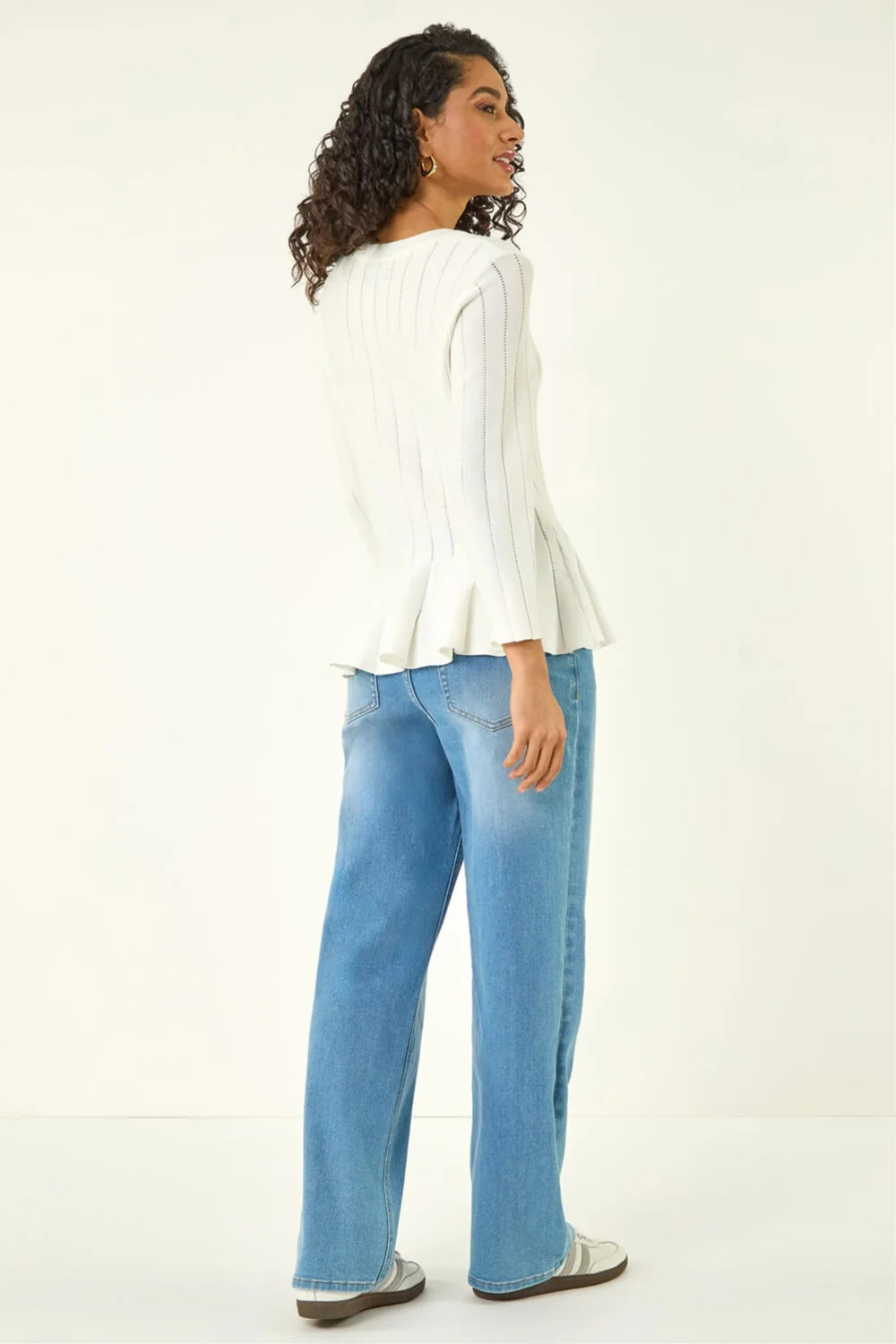 Dusk Ivory Peplum Knitted Top - M Image 3