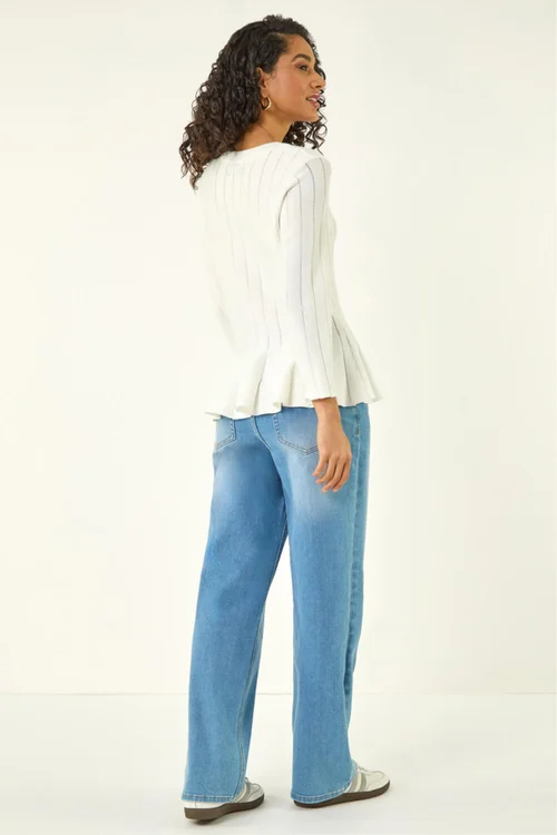 Dusk Ivory Peplum Knitted Top - M Image 3