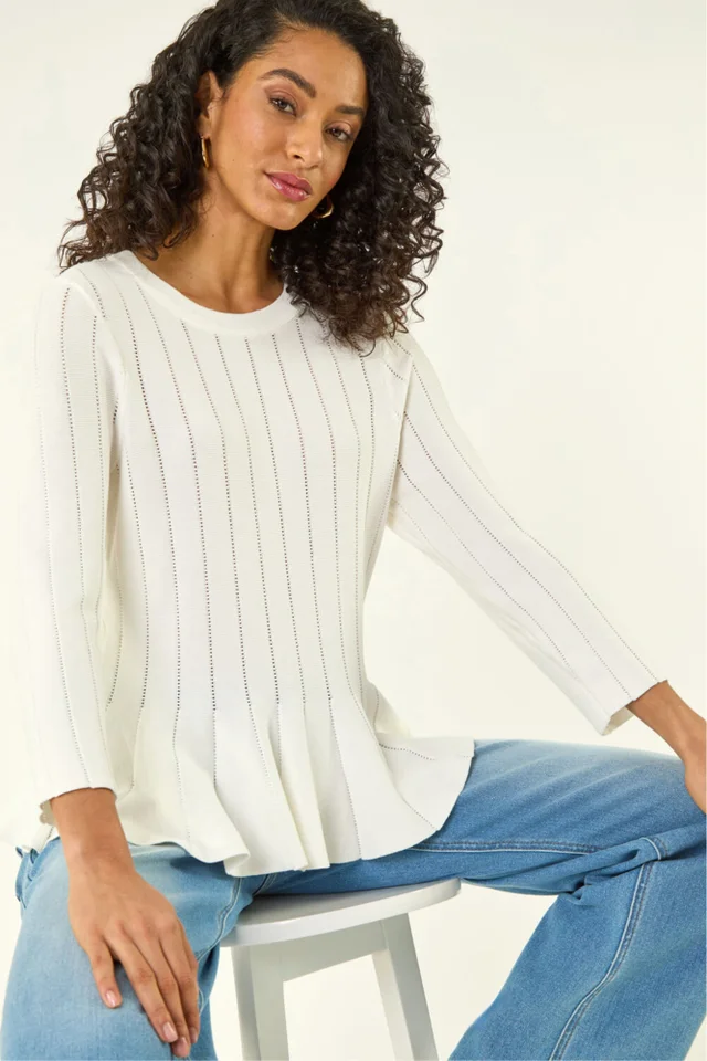 Dusk Ivory Peplum Knitted Top