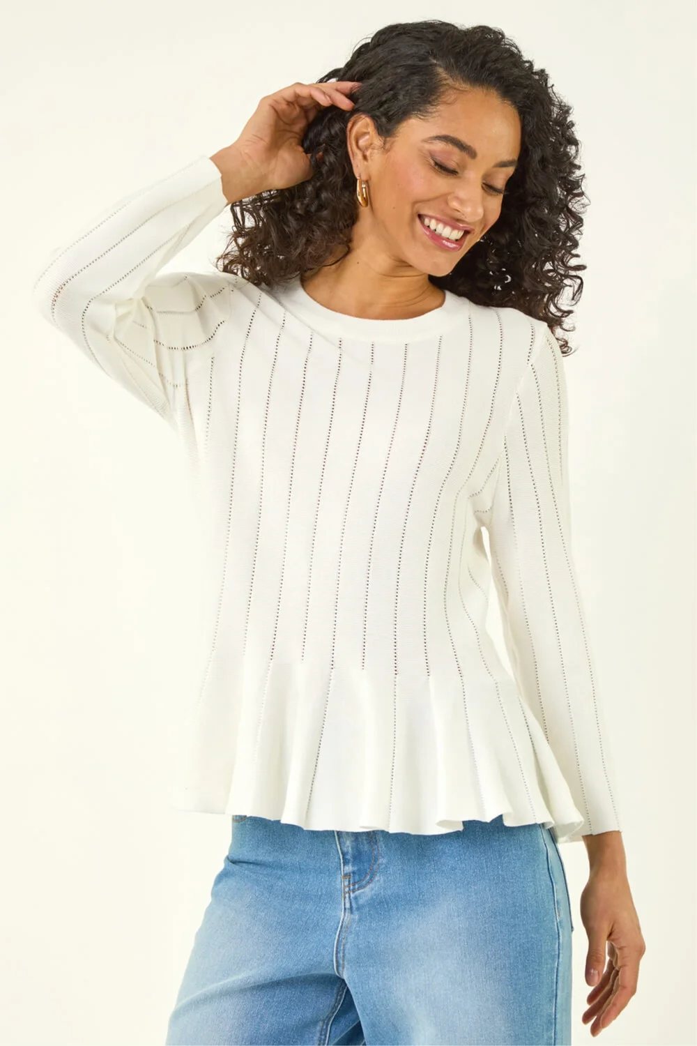 Dusk Ivory Peplum Knitted Top - M Image 4