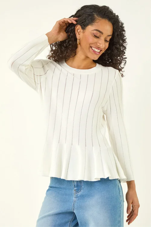 Dusk Ivory Peplum Knitted Top - M Image 4