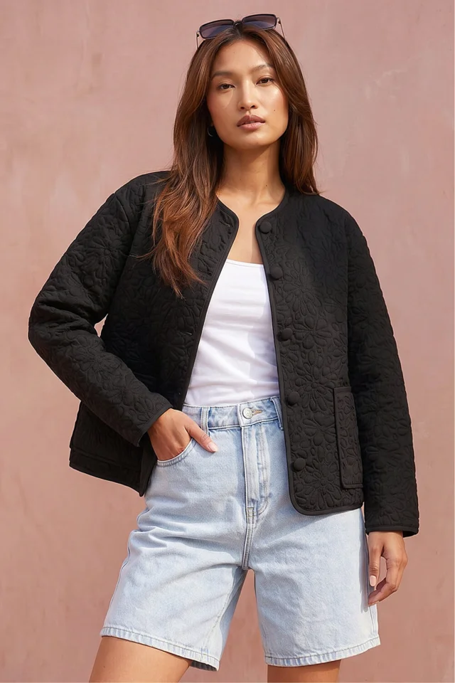 Roman Black Patterned Pocket Edge Jacket