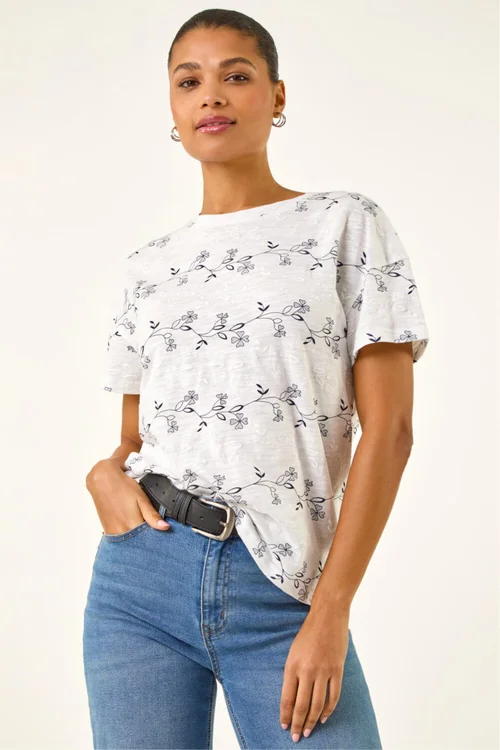 Roman Ivory Floral Puff Print T-Shirt - 12 Image 4