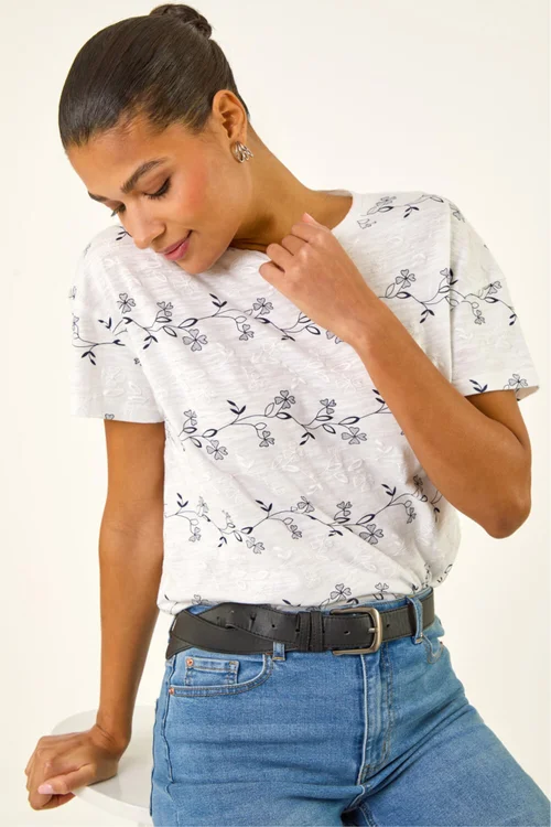 Roman Ivory Floral Puff Print T-Shirt - 12 Image 1
