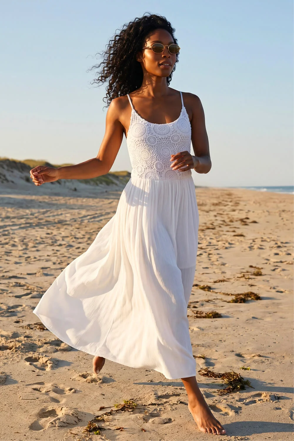 Roman White Lace Bodice Strappy Midi Dress - 16 Image 1