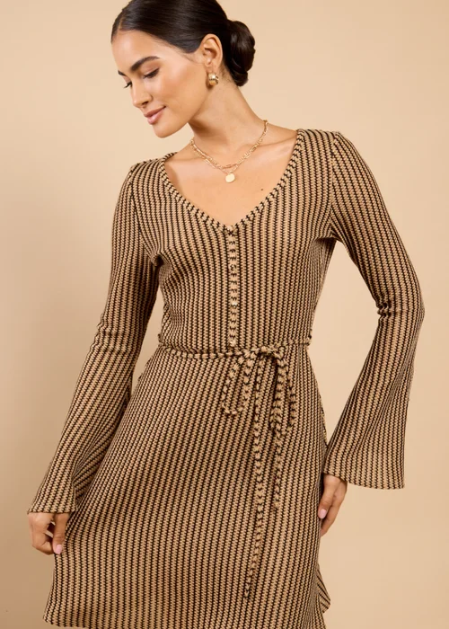 Little Mistress Brown Stripe Knit Mini Dress - 18 Image 4