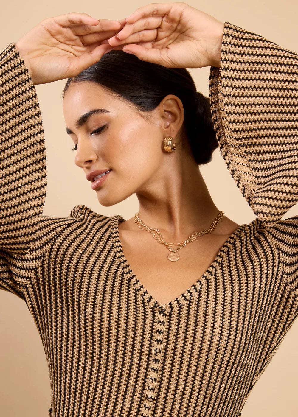 Little Mistress Brown Stripe Knit Mini Dress - 18 Image 3