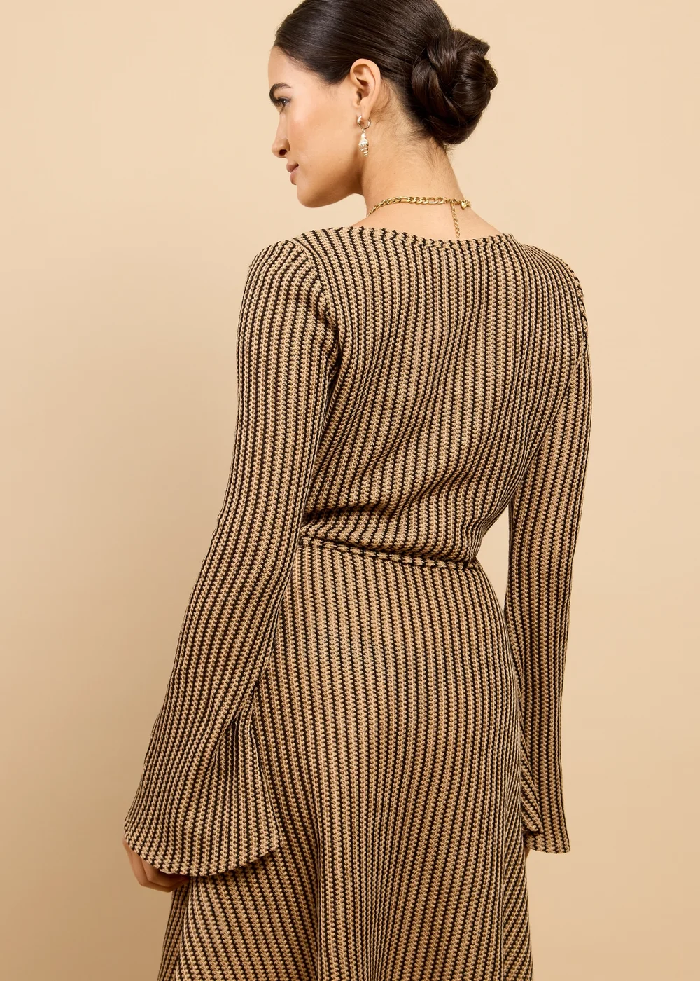 Little Mistress Brown Stripe Knit Mini Dress - 18 Image 2