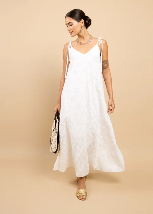 Little Mistress White Embroidered Tie Strap Maxi Dress - 8 Image 1