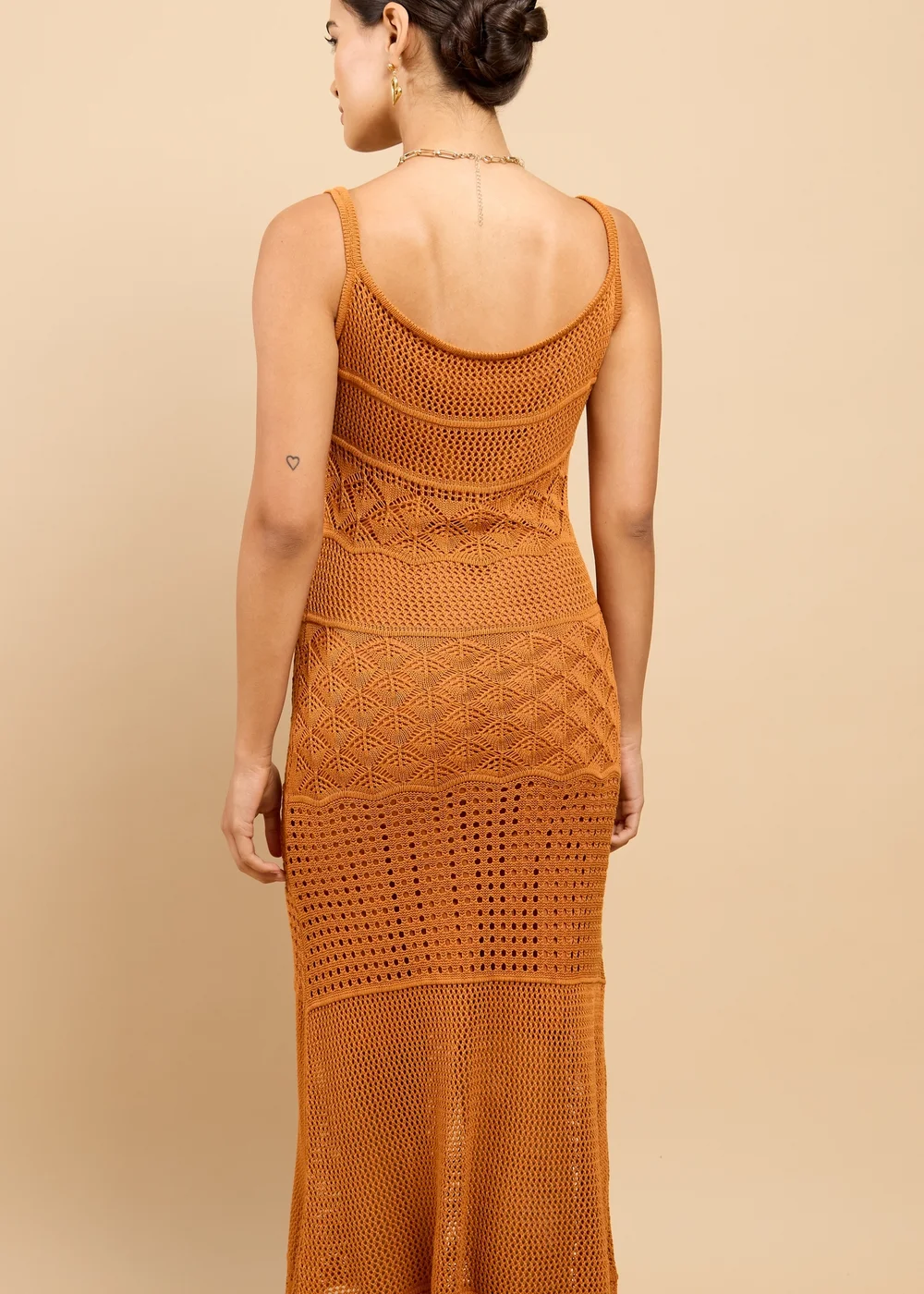 Little Mistress Brown Crochet Midaxi Dress - M Image 2