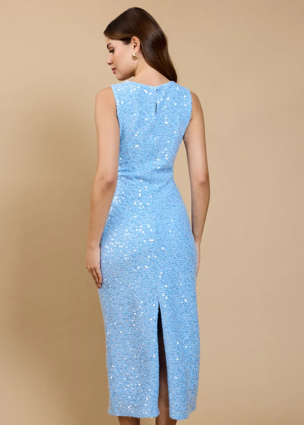 Little Mistress Pale Blue Sequin Waffle Midaxi Dress - 8 Image 2