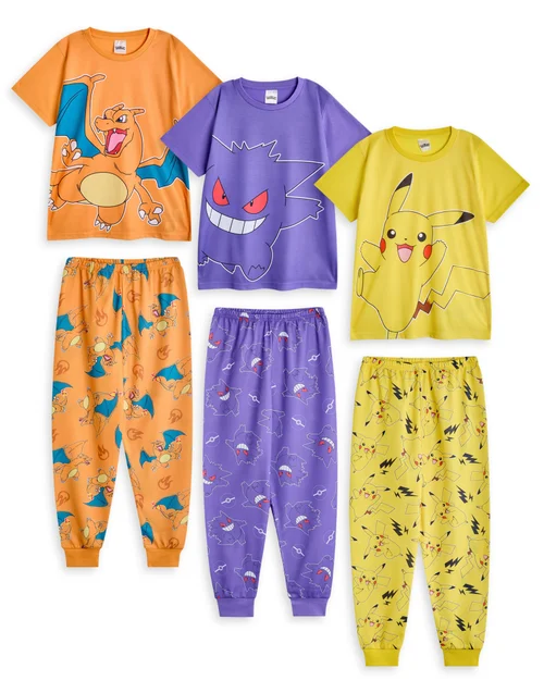 Vanilla Underground Pokemon Boys Pikachu, Gengar, Charizard SS Pyjama Set (4-14 Years) - Pack of 3 - 7-8 Yrs Image 1