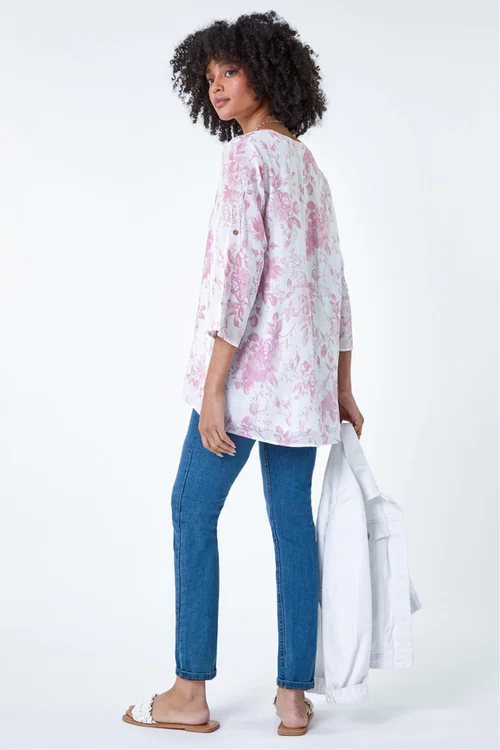 Roman Light Pink Button Detail Floral Top - 18 Image 3